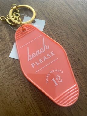 Beach Please Coral Keychain Fob with Gold Ring